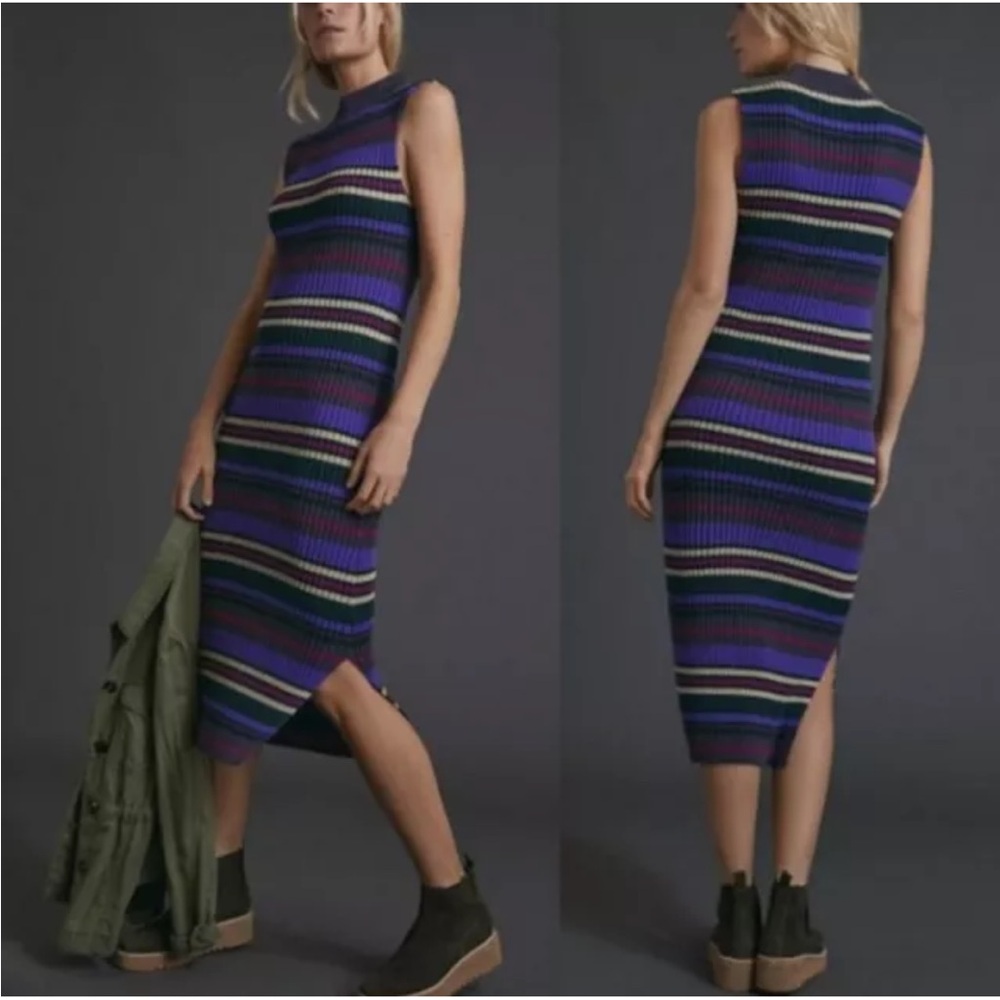 Anthropologie Dolan Anne Ribbed Midi Dress Women’s Size L Petite